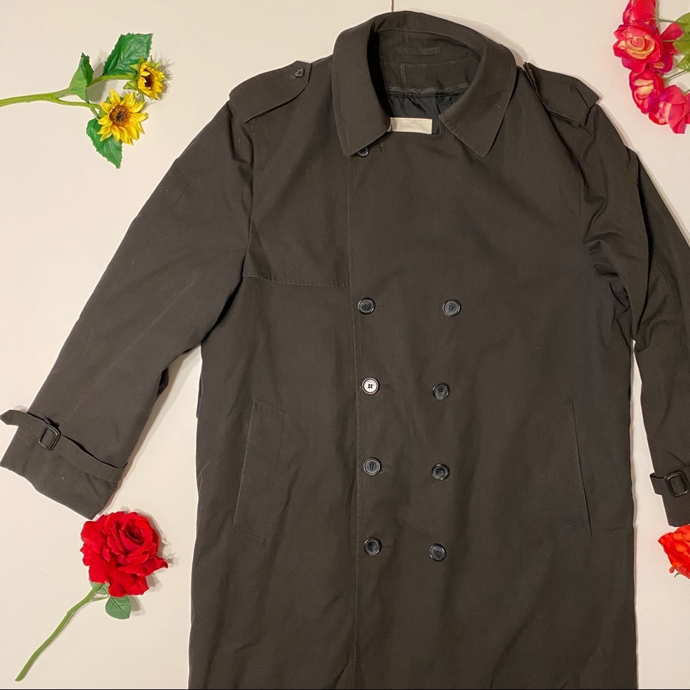 London Fog Removable Lining Black Trench Coat 44 R
